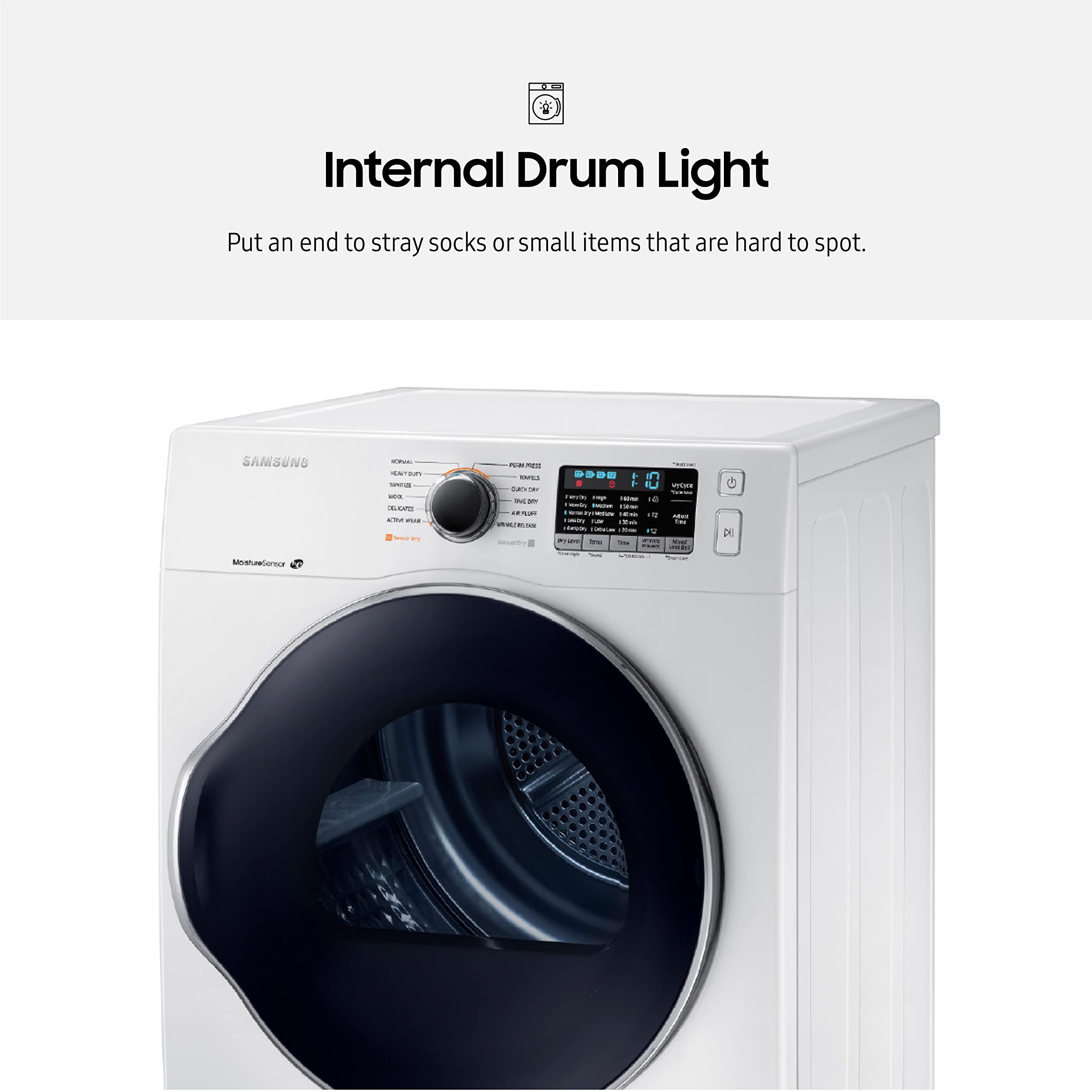 Samsung 4.0 cu. ft. Electric Dryer, Compact Clothes Drying Machine, Stackable for Small Spaces w/Sensor Dry, 12 Preset Cycles, Reversible Door, Internal Drum Light, DV25B6900EW/A2, White