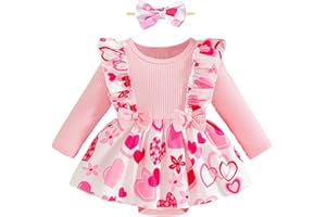 WOLBAY Newborn Infant Valentines Baby Girl Outfit Love Print Romper Drees Ruffles Bodysuit Jumpsuit Clothes And Headband