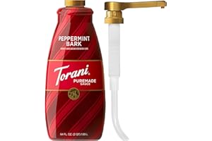 Torani Puremade Peppermint Bark Sauce for Coffeehouse Drinks and Desserts, Large 4lb Bottle, Pump Included, 64 Fl Oz