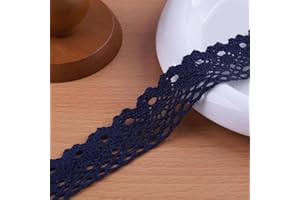 DYSHIPEN 20 Yards x 1 Inch Lace Ribbon Vintage Lace Trim Crochet Cotton Lace Edge for Christmas Package DIY Sewing Wedding Bridal Dress,Costume,Crafts and Sewing (Dark Blue)