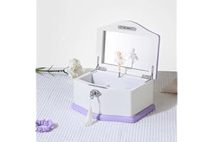 JOZEN GIFT Musical Jewelry Box-Medium Ballerina Musical Chest with Mirror for Girls,Jewelry Storage,Swan Lake Tune, Gift for Christmas,Birthday,New Year and All Holidays- (white/purple)