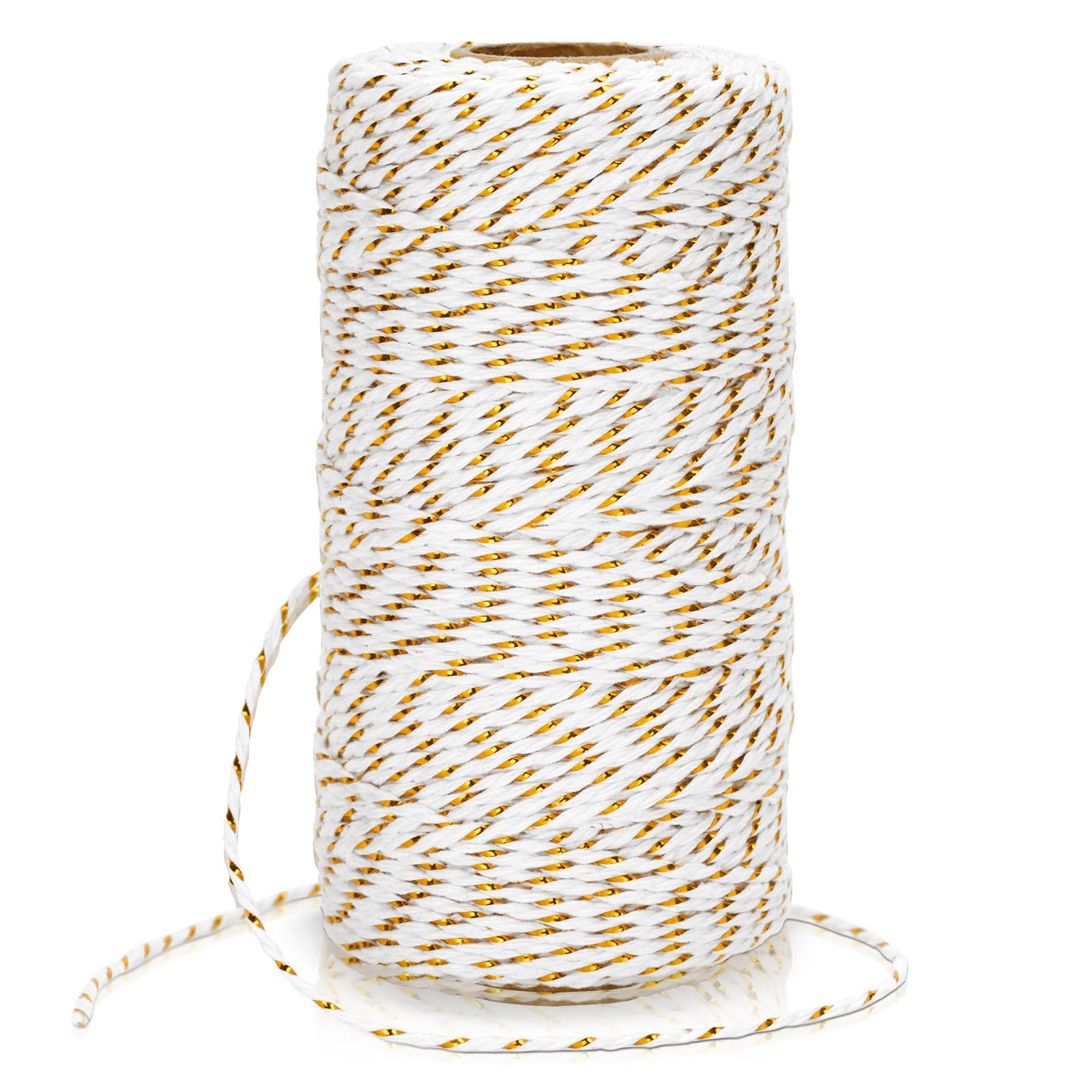 KINGLAKE White Gold Cotton String, 2mm x 100m Christmas Bauble String for Gift Wrapping, Glitter Metallic Bakers Twine for Crafts Xmas Decoration
