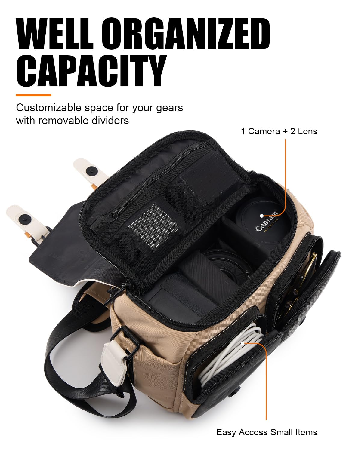 Cwatcun Camera Shoulder Bag Compact Camera Case, Small Waterproof Camera Messenger Bag with Tripod Holder, Travel Photography Bag for Canon, Nikon, Sony, Fuji DSLR/SLR/Mirrorless Camera, Lens