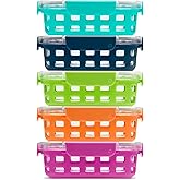 Ello Duraglass 3.4 Cup Meal Prep Sets 10Pc, 5 Pack Set- Glass Food Storage Container with Silicone Sleeve and Airtight BPA-Free Plastic Lids, Dishwasher, Microwave, and Freezer Safe, Fruit Salad