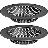 Huntonry Black Kitchen Sink Drain Strainer, Sink Drain Cover, Food Catcher, Large Wide Rim 4.5" Diameter, Stainless Steel, Pack of 2