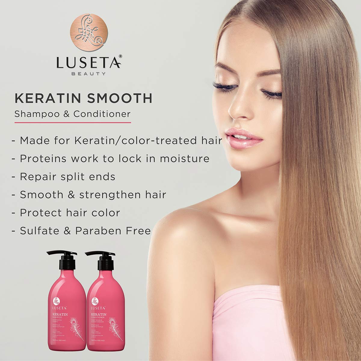 Luseta Keratin Smooth Shampoo & Conditioner Set for Straight and Wavy Hair - Hair Care Shampoo Luseta Keratin Smooth Shampoo & Conditioner Set for Straight and Wavy Hair - Hair Care Shampoo