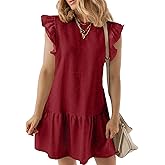 Acelitt Womens Casual Summer Crewneck Babydoll Flowy Tiered Mini Dress, S-XXL