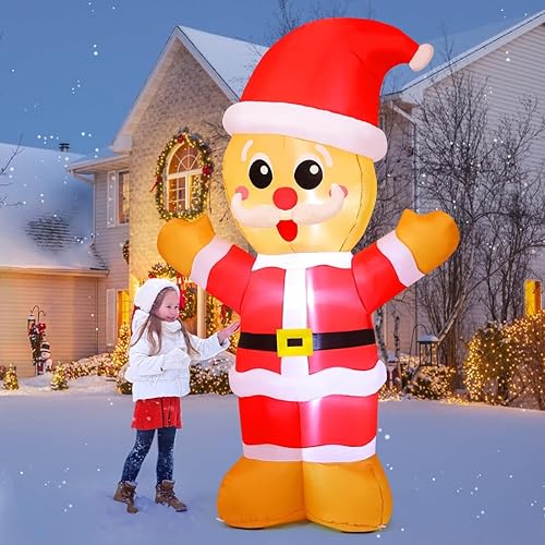 COMIN 8 FT Tall Christmas Gingerbread Inflatables Outdoor Decorations Blow Up with Built-in LEDs for Indoor Party Yard Lawn Garden Decor