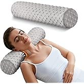 Sino Salected Memory Foam 4" Round Pillow, Cervical Neck Pillow for Pain Relief, Cylinder Pillows 18"x 4", Removable Cover, Neck Roll Pillow for Sleeping, Velvet Dots, Grey