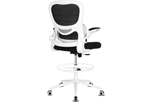 Misolant Drafting Chair, Tall Office Chair for Standing Desk, High Office Chair Ergonomic Desk Chair with Adjustable Height and Footrest, Office Drafting Chair Lumbar Support White