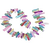 TUMBEELLUWA Titanium Coated Rock Crystal Points Loose Beads Top Drilled Colorful Quartz Stone Sticks Spikes 14.5-16 Inches Strand