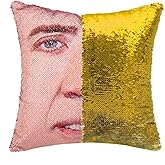 LydeLog Nicolas Cage Pillow Covers Sequin Pillow Cases Funny Gag Gifts Reversible Sequin Pillow Cover Decorative Throw Cushio