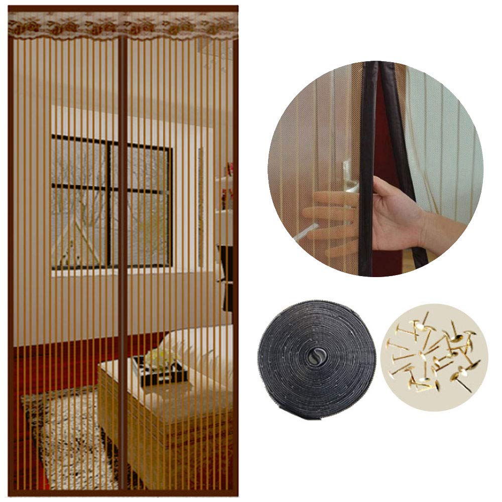 Magnetic Fly Insect Screen Door Screen Mesh Curtain Fits Door Up to 120 x 220cm (Brown)