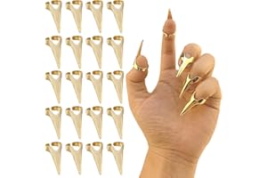 ONEUPIN 20Pcs Finger Claws Cosplay Claws Rings Adjustable Open Claw Rings Full Finger Set Metal Nail Punk Rock Fingertip Braiding Hair Parting Tool for Holiday Party Decoration Unisex Adult Kids（Gold）