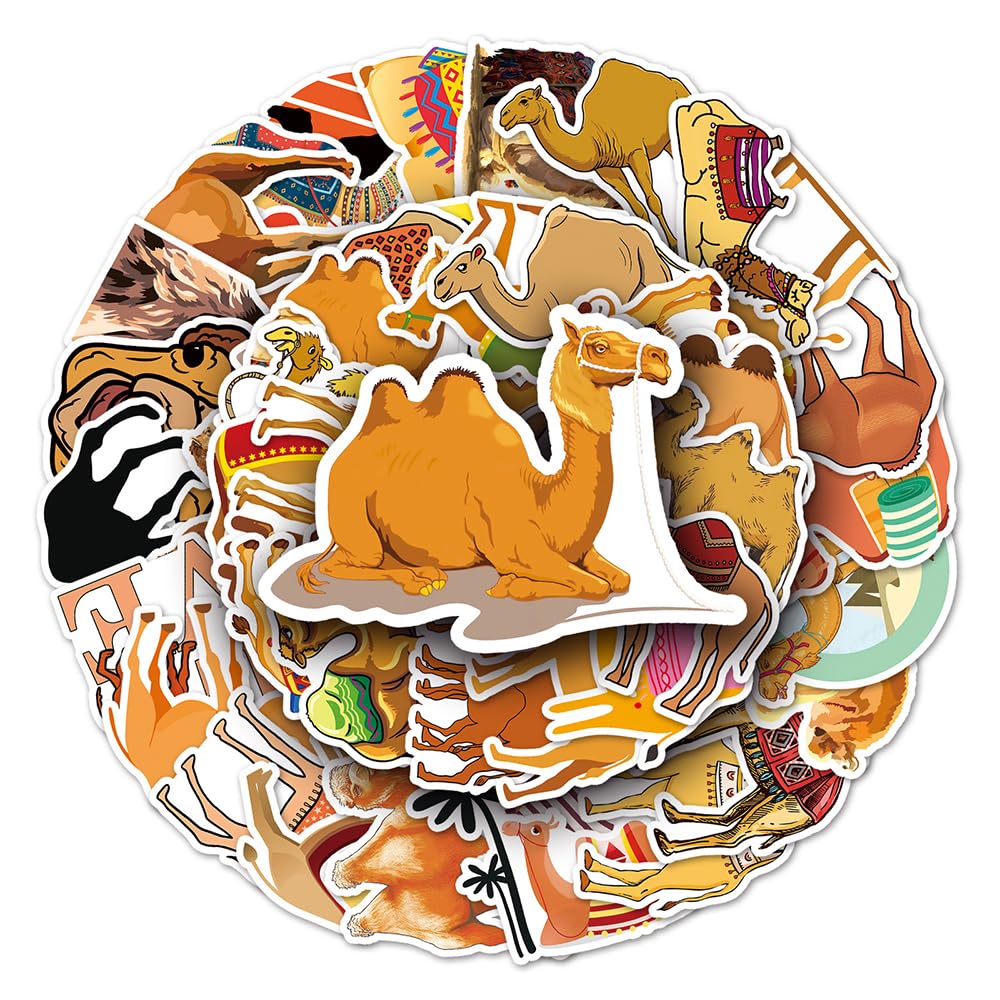 Illustrated Camel Vinyl Stickers, 50 PCS Waterproof Cartoon Animal Decals for Laptops, Scrapbooking, Journals, Notebooks, Water Bottles, Suitcases, Phones & DIY Decor