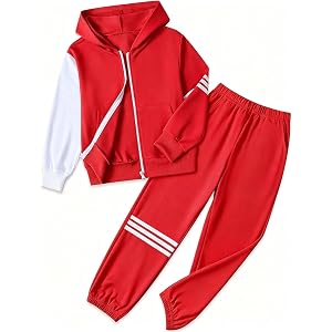 kadoubiyoo Boy's Pants Set - 2 Piece Fall Outfits ColorBlock Long Sleeve Zipper Hooded and Pants Casual Clothes 6-16 Years
