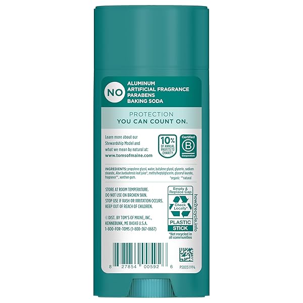 TOM’S OF MAINE CLEAN COAST ALUMINUM FREE NATURAL DEODORANT FOR WOMEN & MEN | GOES ON CLEAR | ODOR & WETNESS PROTECTION | NATURALLY DERIVED AND MOISTURE-LOCKING INGREDIENTS | 3.25 OZ