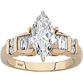 Palm Beach Jewelry PalmBeach Yellow Gold-plated Sterling Silver Marquise Cut Cubic Zirconia Engagement Ring Sizes 6-10