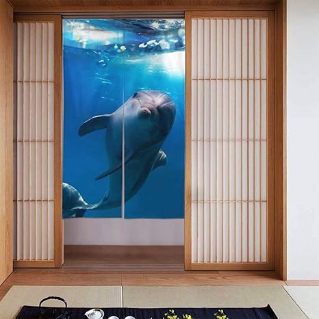 Amazon のれん カーテン イルカの壁紙 おしゃれ 玄関 キッチン リビング 台所 飲食店 出入り口 開店祝い 新築祝い 仕切り 遮光 暖簾 カーテン 幅86丈143cm のれん オンライン通販