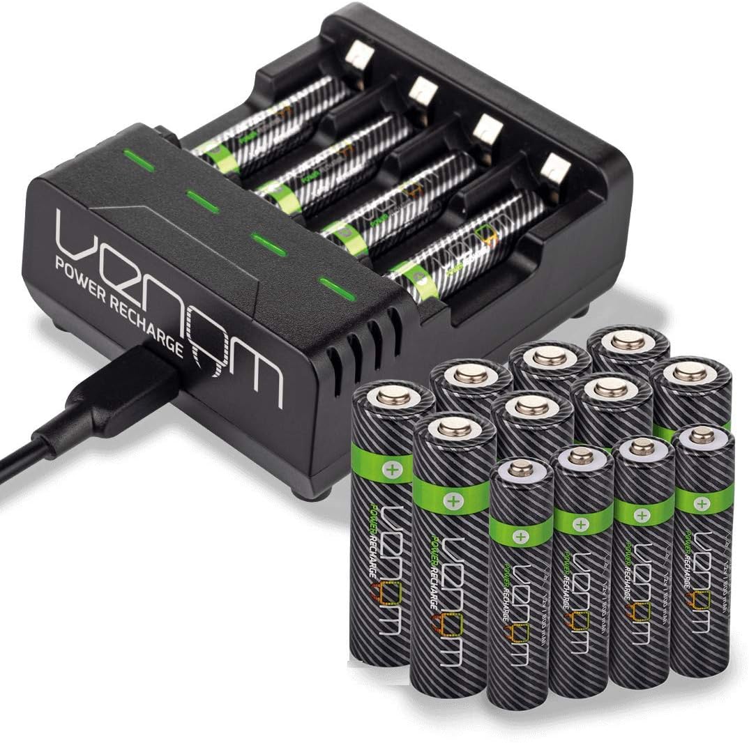 Venom Rechargeable Battery Charging Dock plus 8 x AA 2100mAh and 8 x AAA 800mAh Batteries, Black, Charger plus 8 x AAA & 8 x AA