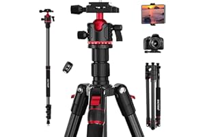 MACTREM Camera Tripod, 74 inch/187cm Aluminum Travel Tripod & Monopod with 360Ball Head, Lightweight for Smartphone iPad Canon Nikon Sony Binoculars Laser Level Telescope