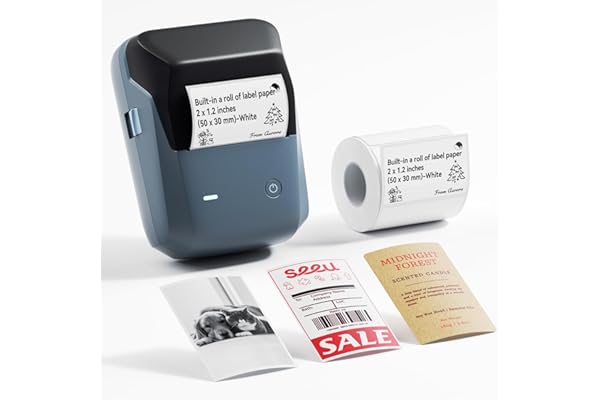 NIIMBOT B1 Pro Label Maker, 300DPI HD Label Printer, Ideal for Photos,Stores,Notes,Study Graphics, Small Business, Built-in a Roll of Label(2 x 1.2 inches-White), Blue