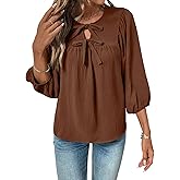 SHEWIN Womens Tops 3/4 Sleeves Blouse Babydoll Dressy Casual Top Elegant Bow Tie Loose Ladies Shirts 2026