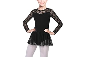 Sunny Fashion Girls Dress Basic Leotard Lace Long Sleeve Ballet Dance Gymnastic