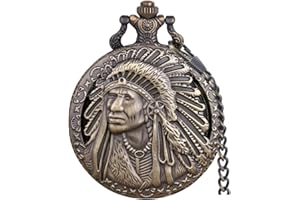 Tiong Engraved Ancient Native Indian/4th of July Pattern Quartz Pocket Watch Design Antique Souvenir Thanksgiving Gifts