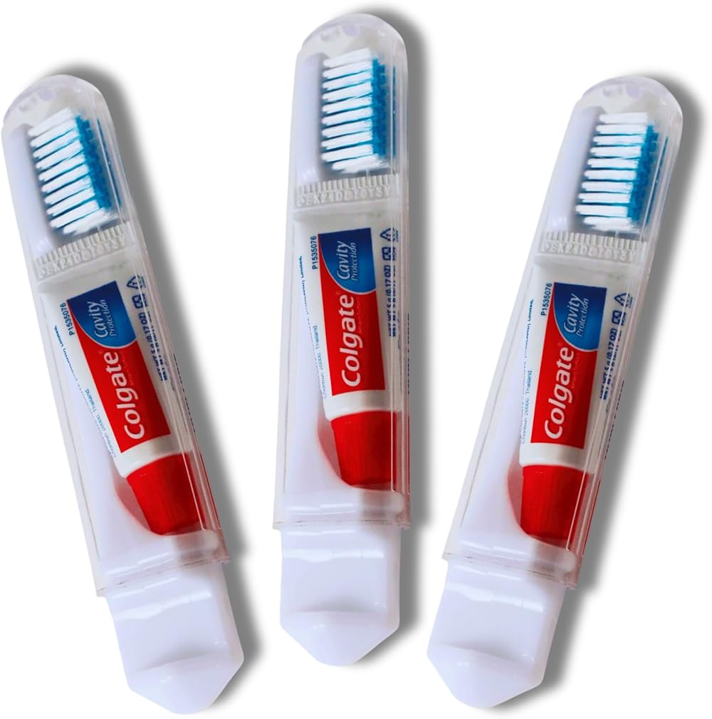 Colgate Travel Toothbrush Set of 3 - Foldable & Portable with Toothpaste