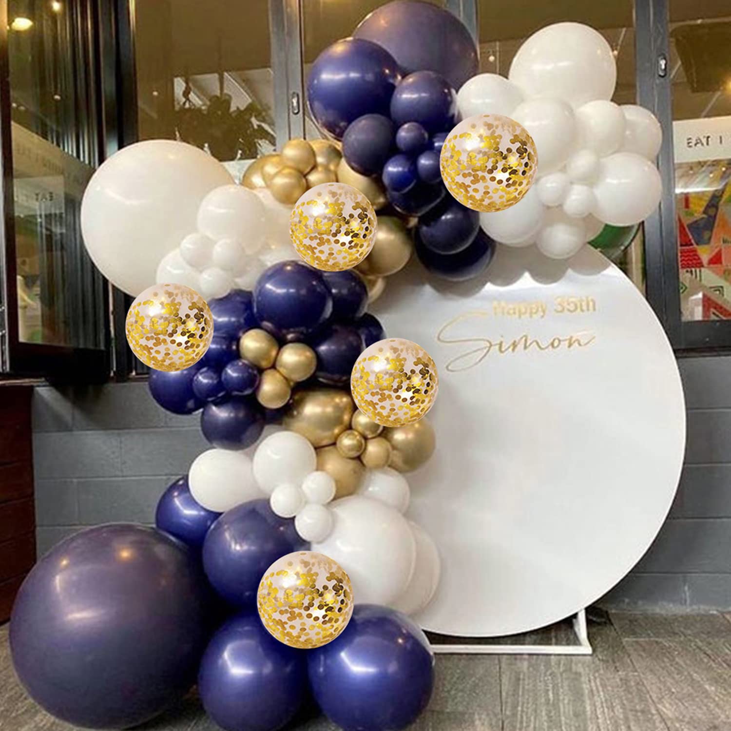 Zesliwy Navy Blue Gold Balloons Garland Kit, Navy Blue Gold White Confetti Balloons Arch Kit for Birthday Party Baby Shower Wedding Graduation Class of 2024 Prom Decorations……