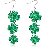 Skyfun St Patricks Day Earrings for Women Glitter Green Clover Earring Dangling Shamrock Good Luck Earrings St. Patrick's Accessories Irish Holiday Jewelry Gifts