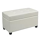 Office Star Metro Vinyl Storage Ottoman with Espresso Finish Legs, White