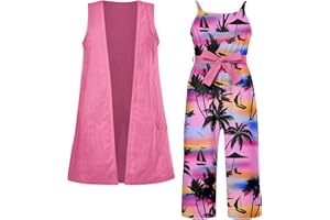 UNICOMIDEA 3-7T Girls Jumpsuits Kids Sleeveless Hawaiian Romper Loose Pants with Pockets Outfit Sets