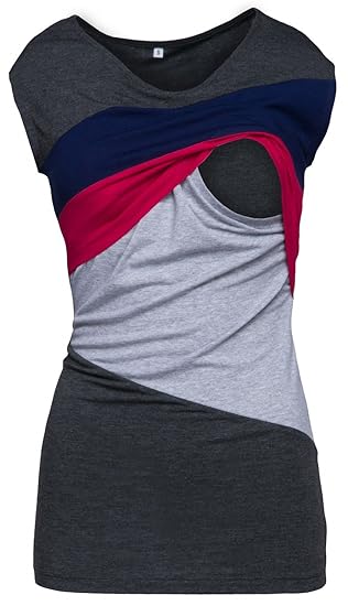 Happy Mama Damen Still Umstands-Top Lagendesign Farbblock-Design Ärmellos. 369p