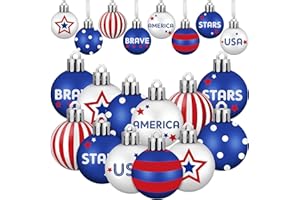 JellyArch 40 Pcs 4th of July Ball Ornaments for Tree Red White and Blue Decorations Patriotic Ball Ornaments Independence Day Hanging Ornaments for Holiday Party Gifts Home Decor, Stars
