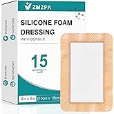 Silicone Foam Dressing 4x6 Gentle Border, Super Absorbent Wound Dressing, Large Bed Sore Patches, Waterproof Silicone Bandages for Wounds Care, Self Adhesive Pressure Sore Pads (15)