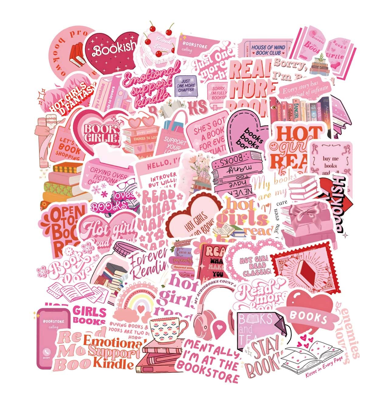 Photo 1 of Pink Bookish Stickers 61pcs, Book Stickers for Kindle, Aesthetic Pink Pack, Girly Booktok Reading Stickers for Women, Girls, Book Lovers, Gifts Accessories for Adults