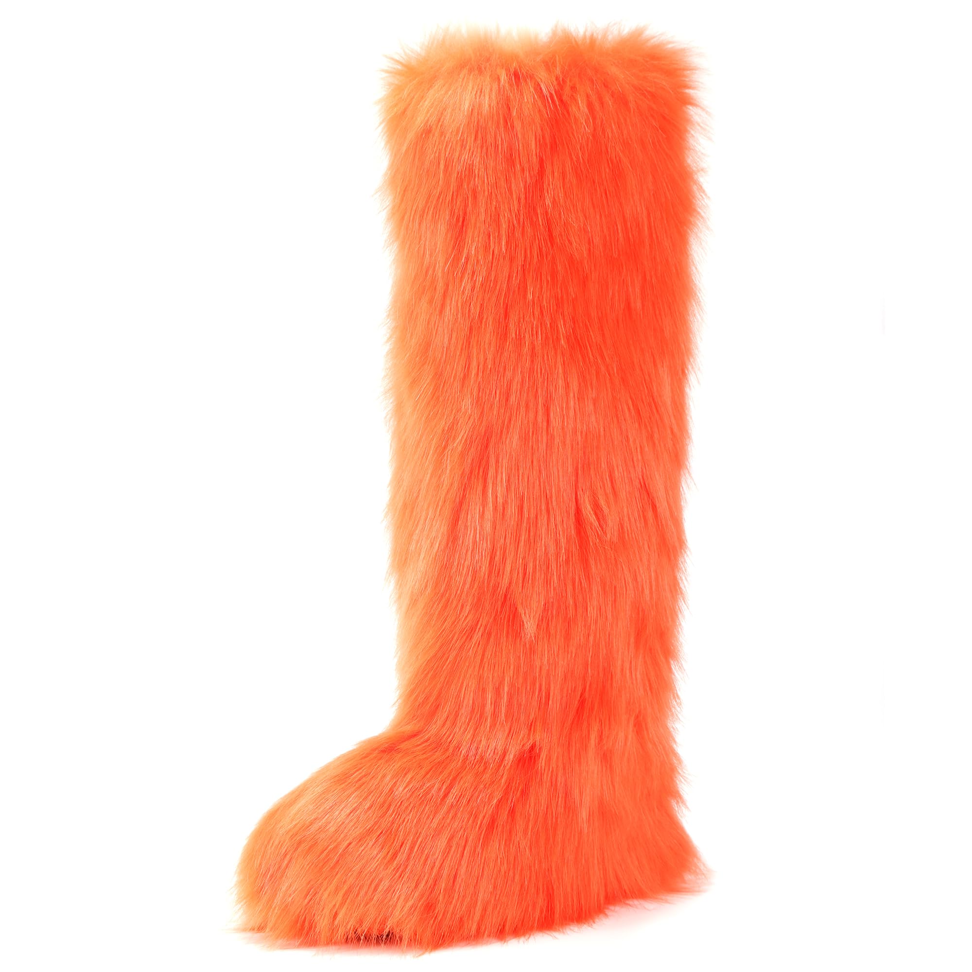 IXU Women's Faux Fur Boot Furry Fluffy Round Toe Suede Winter Comfy Plush Warm Short Outdoor Indoor Flat Shoes Knee-High Boots Image