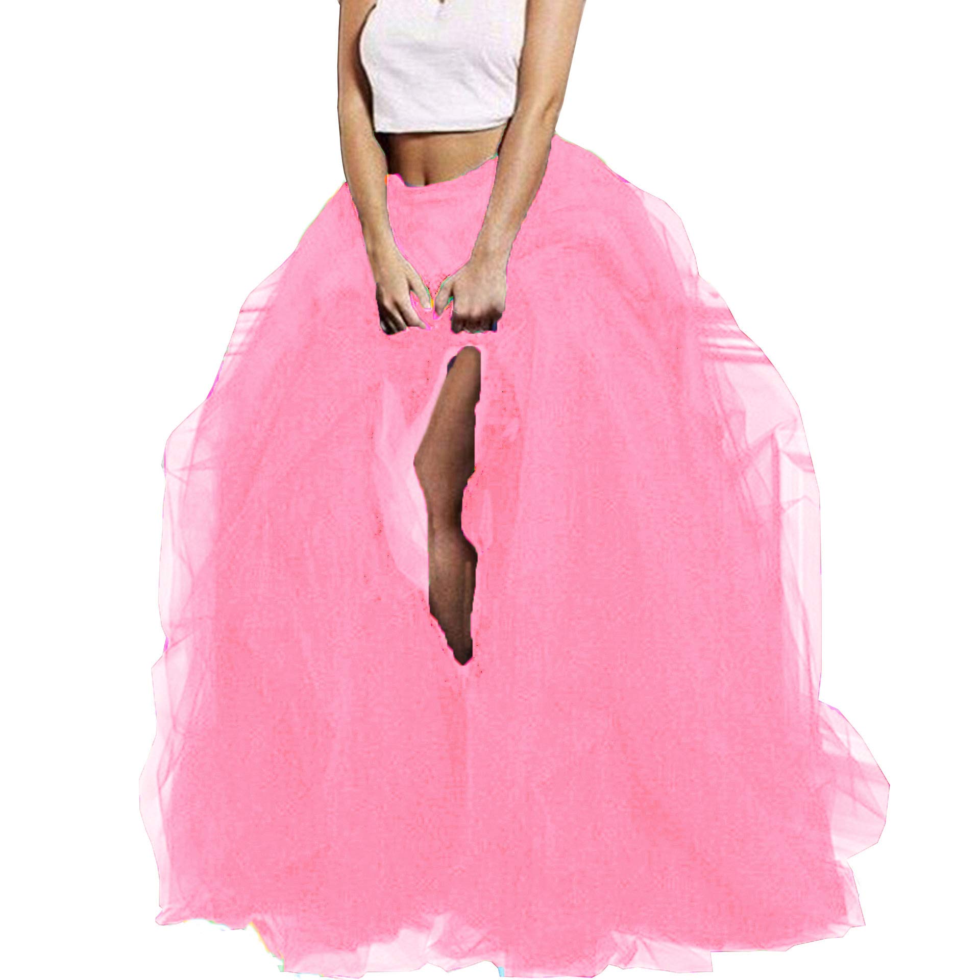 Lisong Women Maxi Tulle Floor Length Layered High Waist Spectial Occasion Skirt 2XL Dark Pink Image