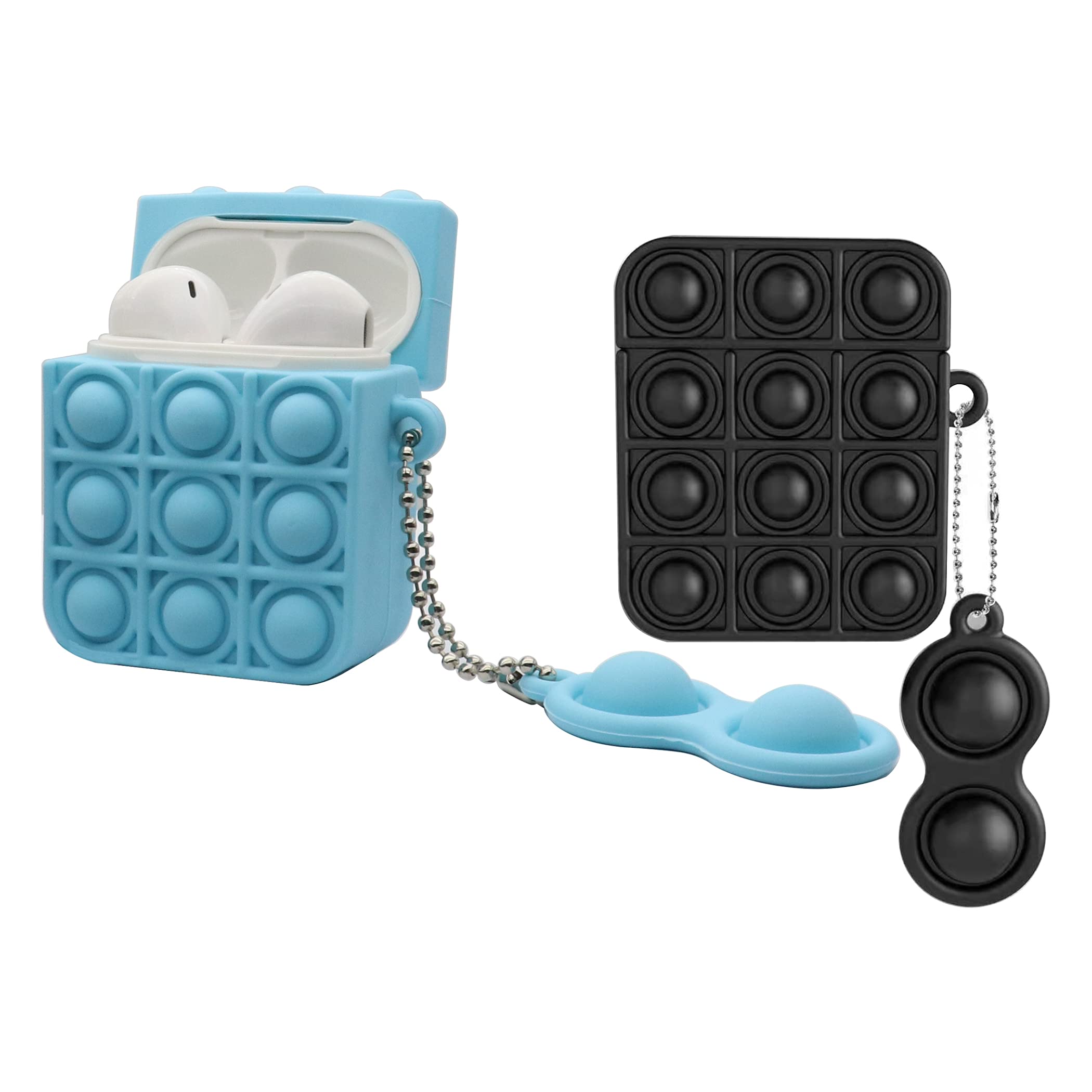 ZUYOOK Shockproof AirPods Case Cover with Keychain, Full Protective Silicone AirPods Accessories Skin Cover for with Apple AirPods Case Designed for AirPods 2 & 1,(Black +blue)(2pack)(1&2)