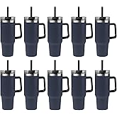 Gifts by Design 10 Ct of 40 Oz Intrepid Stainless Steel Tumbler with Lid, Straw & Handle – Navy Blue – Customizable Insulated Cups for Water, Coffee, Hot & Iced Drinks – Great for DIY, Events, Work