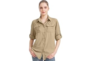 Alfiudad Women's UPF 50+ Long Sleeve UV Sun Protection Safari Shirts Outdoor Quick Dry Fishing Hiking Travel Shirts