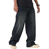 MZNBURAM Men's Y2K Hip Hop Super Baggy Long Jeans Loose Fit Wide Leg Denim Pants Casual Streetwear Trousers