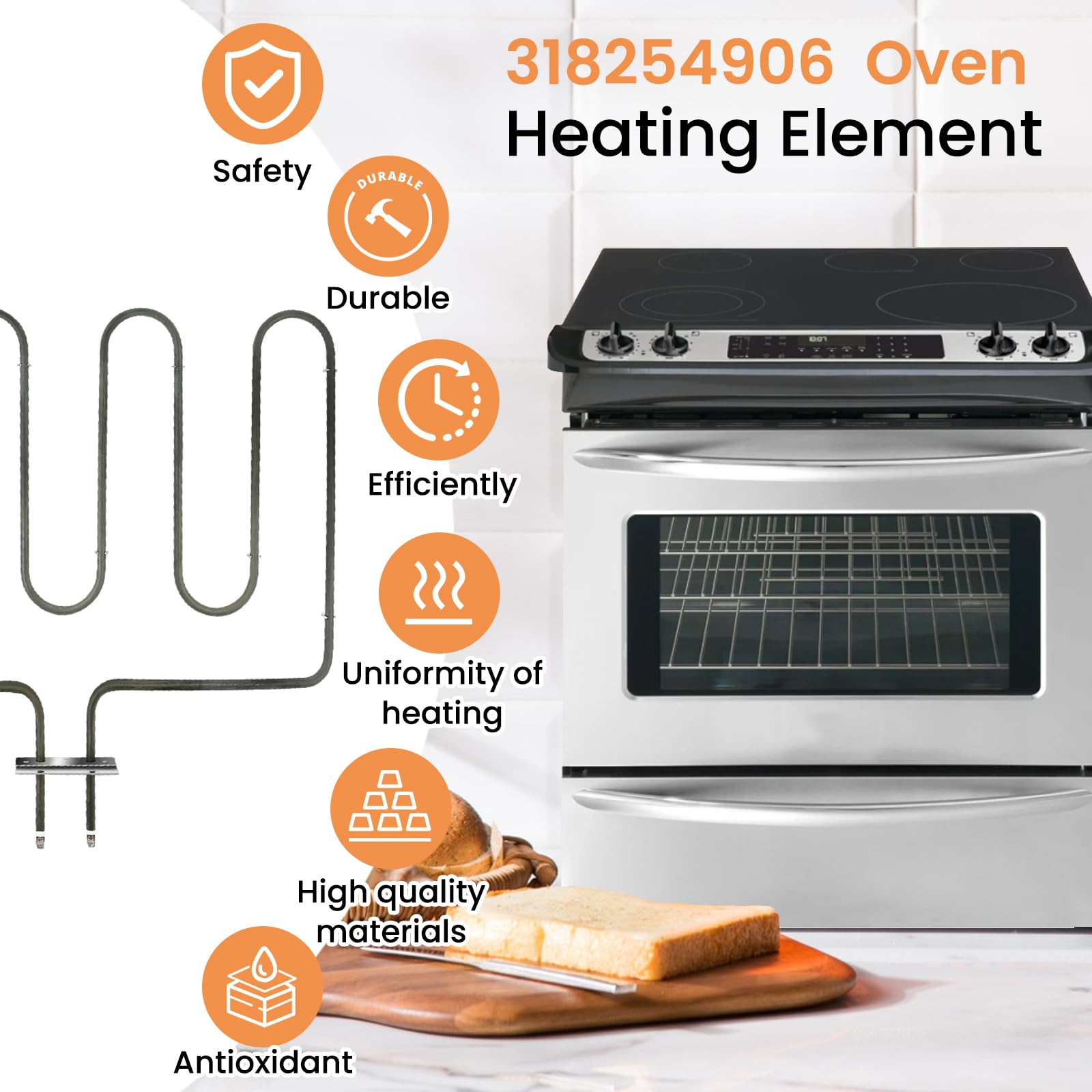 KTXzxdr 318254906 Oven Heating Elements Compatible with Range/Stove/Oven,Replaces 318254901,AP4298966,318254909,1259831,PS1992188 3500w Bake Element