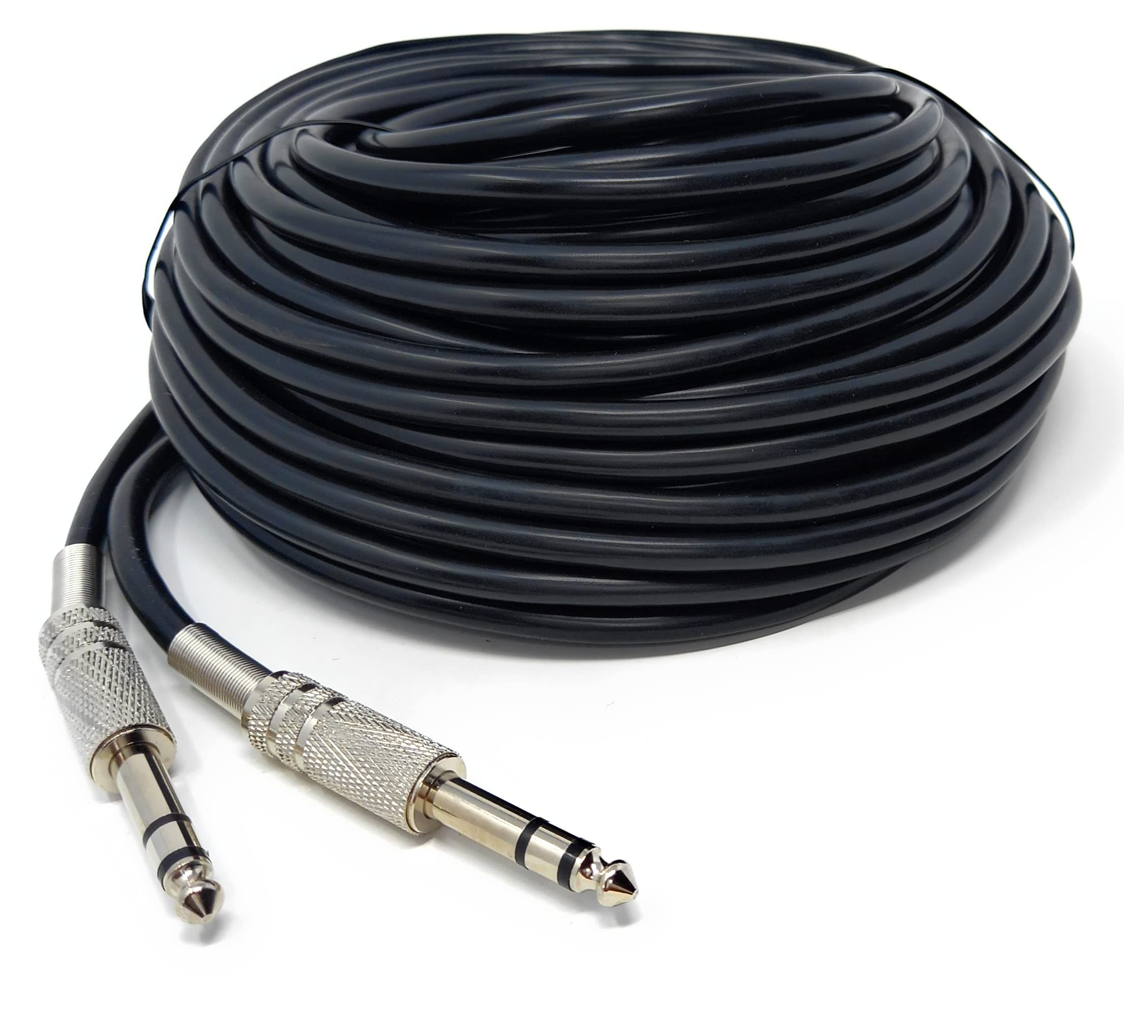 DRUT 20m 6.35mm Male to 6.35mm Male Stereo Audio Cable, 1/4" TRS Connectors For Professional Music Instruments & Home Audio 65ft Black Nickel Connectors