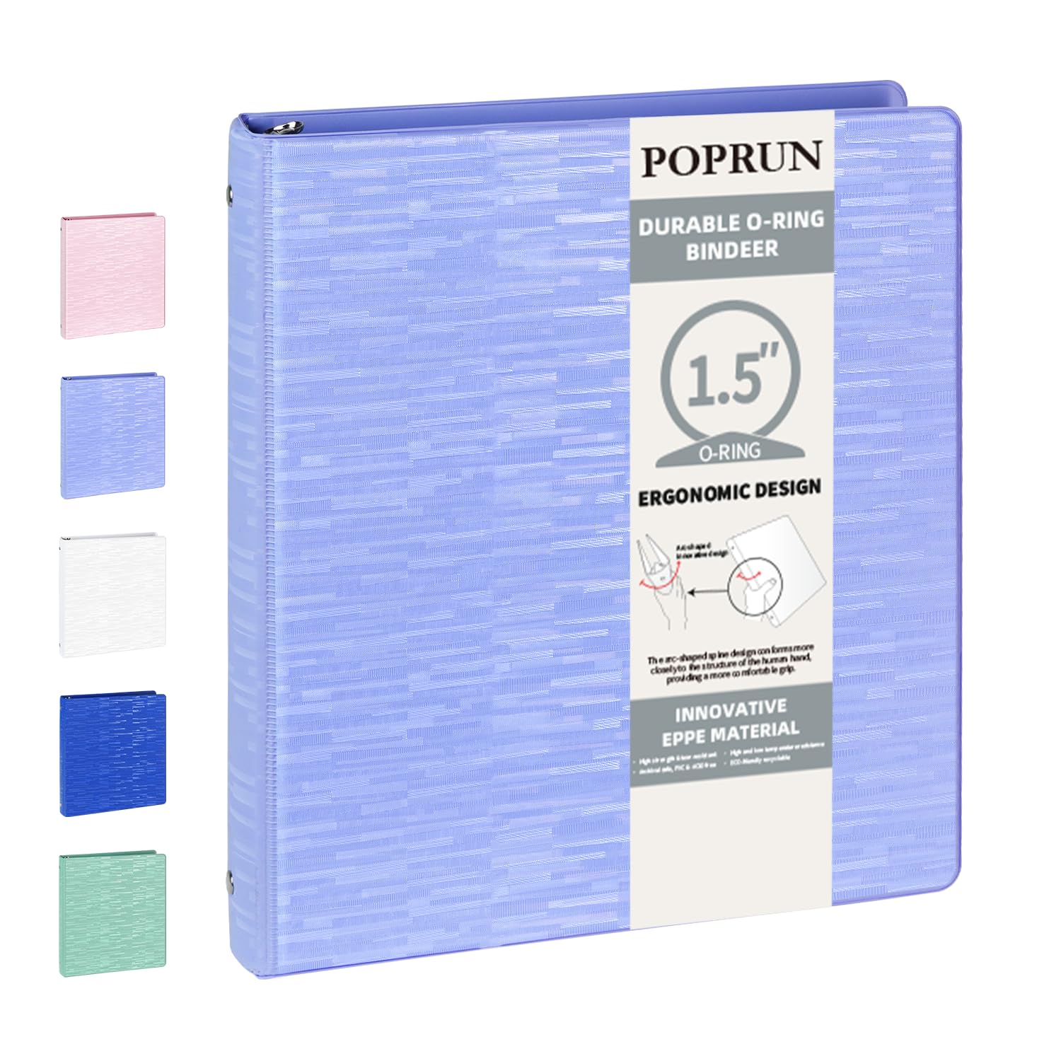 Photo 1 of POPRUN 3 Ring Binder 1.5 Inch, PVC-Free, Holds 325 Sheets of 8.5 x 11 Paper, Extra Durable Organizer with 2 Pockets for School & Office, Heavy-Duty, 1 Pack, Cornflower Purple