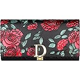 Aslana Genuine Leather Wallet for Women, RFID Blocking Floral Hand Painted Embossed Large Capacity Clutch Purse (Red Rose)