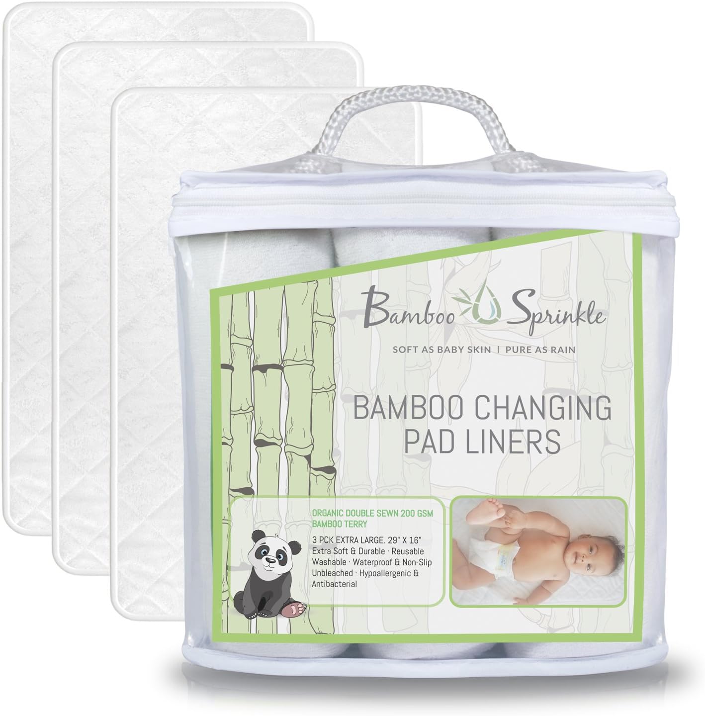 Baby Changing Pad Liners Mat, 3 Pack XL Organic Bamboo Waterproof Diaper Pad Liner