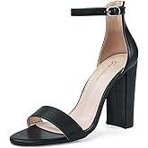 GENSHUO Women's 4-inch Chunky High Heel Sandals with Ankle Strap,Party Wedding Bridal Shoes